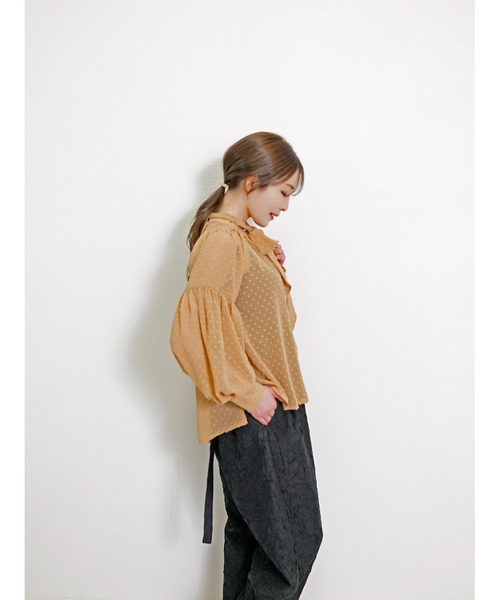 CHhdmn(シーエイチヒデモン)の「ボウタイブラウス / ドットジャガード シアーシフォン ボリューム袖 3WAYリボン 秋冬(シャツ/ブラウス・レディース・ライトブルー/ブラック/ベージュ/ホワイト・M/L)」の21枚目の写真