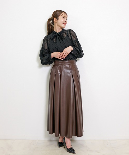 CHhdmn(シーエイチヒデモン)の「ボウタイブラウス / ドットジャガード シアーシフォン ボリューム袖 3WAYリボン 秋冬(シャツ/ブラウス・レディース・ライトブルー/ブラック/ベージュ/ホワイト・M/L)」の15枚目の写真