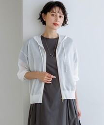 シャイニーシアーニット ジップアップ パーカー