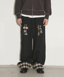 TRAVEL（トラベル）の「チェックロールアップスウェットパンツブラック（スウェットパンツ）」