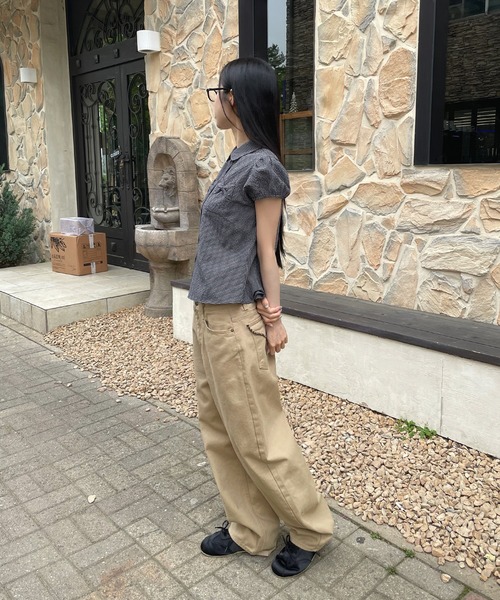 UNE MANSION(ユヌマンション)の「【UNE ORIGINAL】フロントダブルリボンポケットショルダーパフラブリーチェックシャツブラウス(シャツ/ブラウス・レディース・カーキ/ブラック/ネイビー・FREE)」の12枚目の写真