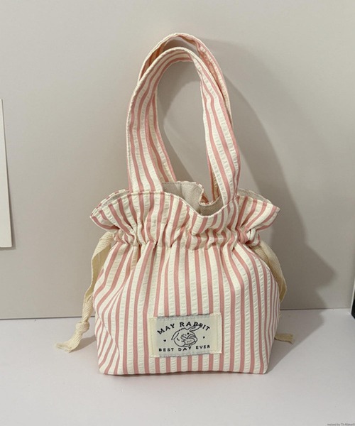 TONE SELECT GOODS(トーンセレクトグッズ)の「Liaa/ストライプ 巾着ポーチ ランチバッグ A18761(ハンドバッグ・レディース・ブルー/ピンク・FREE)」の3枚目の写真