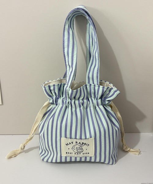 TONE SELECT GOODS(トーンセレクトグッズ)の「Liaa/ストライプ 巾着ポーチ ランチバッグ A18761(ハンドバッグ・レディース・ブルー/ピンク・FREE)」の4枚目の写真