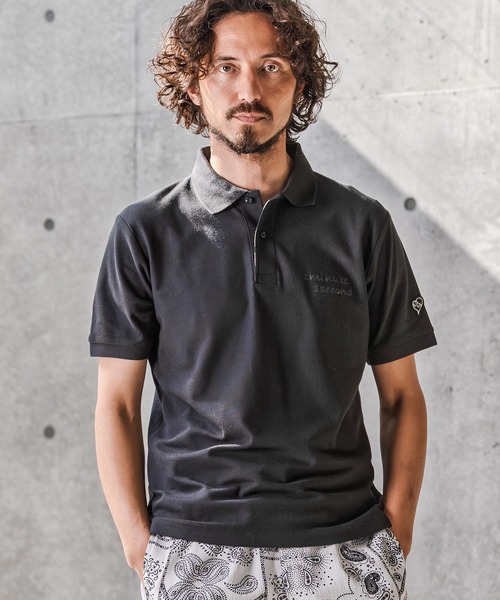 1minute 1second（ワンミニットワンセカンド）の「mhs2567-cursive print polo shirt ポロシャツ(1M26N290)（ポロシャツ・メンズ・ネイビー/ライトグレー/ブラック×ブルー/ブラック×ブラック・XL/L/M/S）」の2枚目の写真