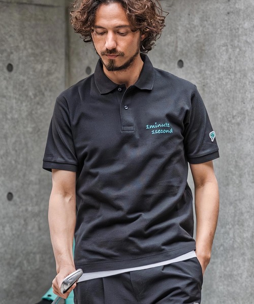 1minute 1second（ワンミニットワンセカンド）の「mhs2567-cursive print polo shirt ポロシャツ(1M26N290)（ポロシャツ・メンズ・ネイビー/ライトグレー/ブラック×ブルー/ブラック×ブラック・XL/L/M/S）」の5枚目の写真