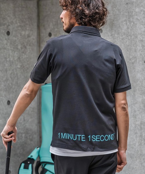 1minute 1second（ワンミニットワンセカンド）の「mhs2567-cursive print polo shirt ポロシャツ(1M26N290)（ポロシャツ・メンズ・ネイビー/ライトグレー/ブラック×ブルー/ブラック×ブラック・XL/L/M/S）」の6枚目の写真
