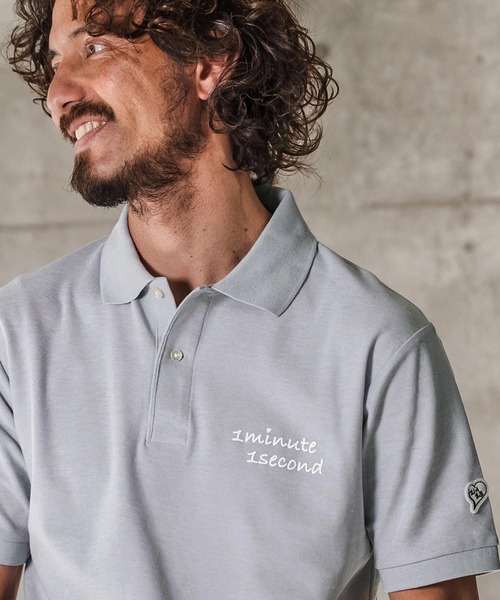 1minute 1second（ワンミニットワンセカンド）の「mhs2567-cursive print polo shirt ポロシャツ(1M26N290)（ポロシャツ・メンズ・ネイビー/ライトグレー/ブラック×ブルー/ブラック×ブラック・XL/L/M/S）」の11枚目の写真