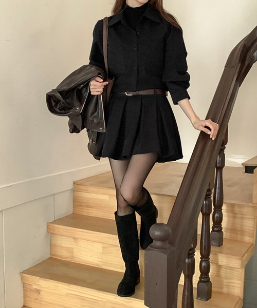 PRIVATE  BEACH（プライベートビーチ）の「ウエストマークミニシャツワンピース　ベルト付き（シャツワンピース・レディース・ブラック/オフホワイト・FREE）」の4枚目の写真