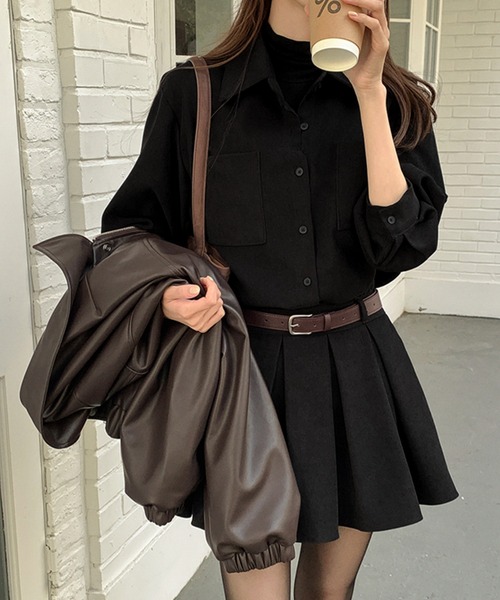 PRIVATE  BEACH（プライベートビーチ）の「ウエストマークミニシャツワンピース　ベルト付き（シャツワンピース・レディース・ブラック/オフホワイト・FREE）」の5枚目の写真