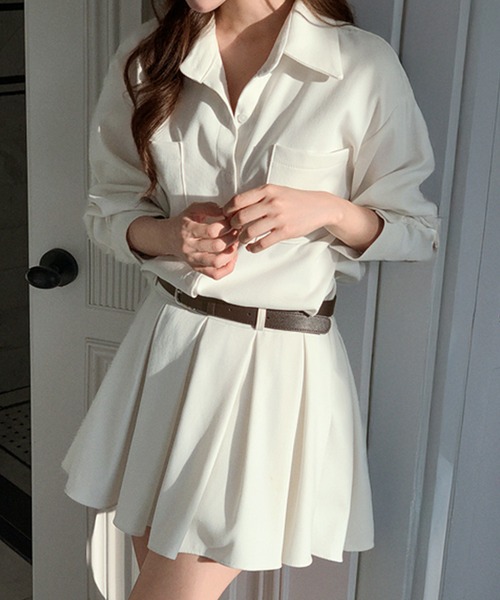 PRIVATE  BEACH（プライベートビーチ）の「ウエストマークミニシャツワンピース　ベルト付き（シャツワンピース・レディース・ブラック/オフホワイト・FREE）」の15枚目の写真