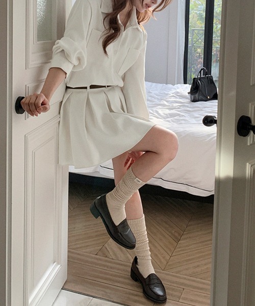 PRIVATE  BEACH（プライベートビーチ）の「ウエストマークミニシャツワンピース　ベルト付き（シャツワンピース・レディース・ブラック/オフホワイト・FREE）」の13枚目の写真