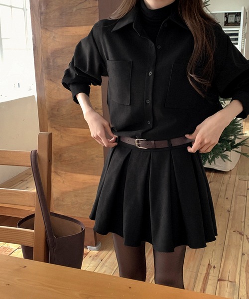 PRIVATE  BEACH（プライベートビーチ）の「ウエストマークミニシャツワンピース　ベルト付き（シャツワンピース・レディース・ブラック/オフホワイト・FREE）」の3枚目の写真