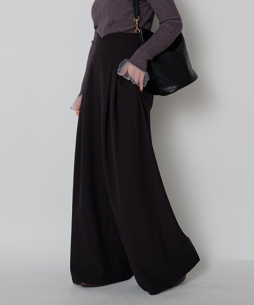 murea(ミュレア)の「ウエストデザインハイウエストワイドタックパンツ(その他パンツ・レディース・オリーブ/ブラック・M/S)」の8枚目の写真