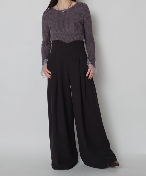 murea(ミュレア)の「ウエストデザインハイウエストワイドタックパンツ(その他パンツ・レディース・オリーブ/ブラック・M/S)」の10枚目の写真
