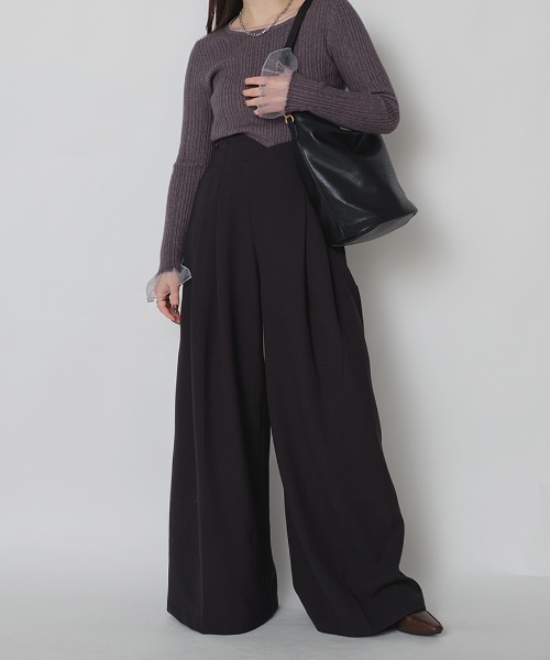 murea(ミュレア)の「ウエストデザインハイウエストワイドタックパンツ(その他パンツ・レディース・オリーブ/ブラック・M/S)」の11枚目の写真