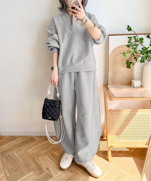 CURA CLOSET（キュラ クローゼット）の「【ema.217 select】ハーフジップ＆カーブパンツセットアップ（セットアップ・レディース・オフホワイト/ブラック/ブラウン/グレー・フリー/C）」の3枚目の写真