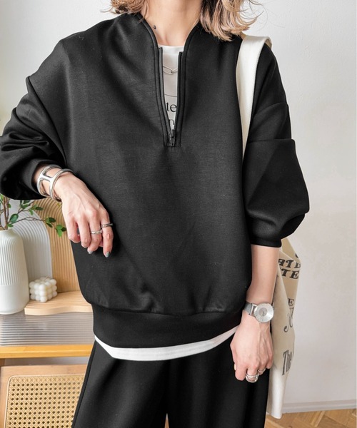 CURA CLOSET（キュラ クローゼット）の「【ema.217 select】ハーフジップ＆カーブパンツセットアップ（セットアップ・レディース・オフホワイト/ブラック/ブラウン/グレー・フリー/C）」の10枚目の写真