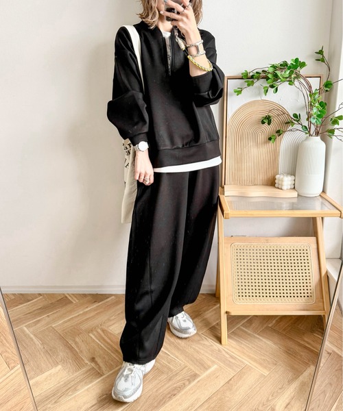 CURA CLOSET（キュラ クローゼット）の「【ema.217 select】ハーフジップ＆カーブパンツセットアップ（セットアップ・レディース・オフホワイト/ブラック/ブラウン/グレー・フリー/C）」の11枚目の写真