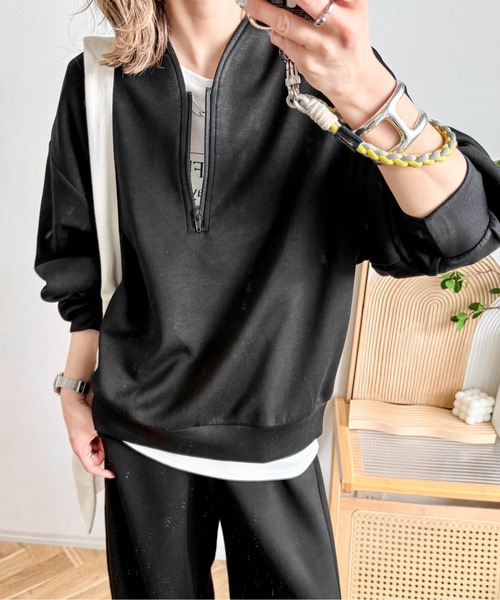 CURA CLOSET（キュラ クローゼット）の「【ema.217 select】ハーフジップ＆カーブパンツセットアップ（セットアップ・レディース・オフホワイト/ブラック/ブラウン/グレー・フリー/C）」の12枚目の写真