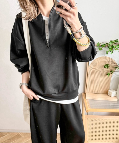 CURA CLOSET（キュラ クローゼット）の「【ema.217 select】ハーフジップ＆カーブパンツセットアップ（セットアップ・レディース・オフホワイト/ブラック/ブラウン/グレー・フリー/C）」の13枚目の写真