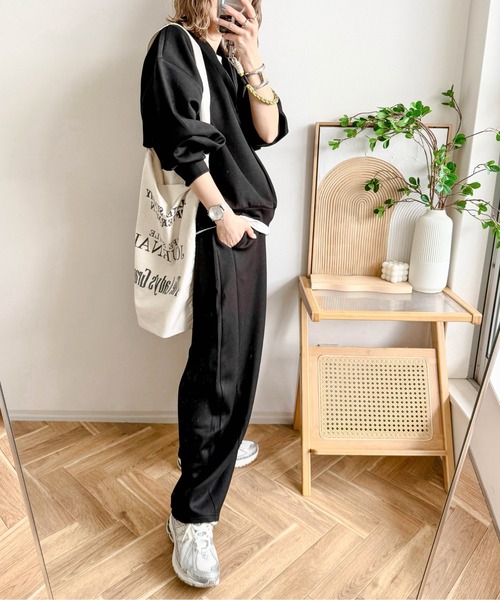 CURA CLOSET（キュラ クローゼット）の「【ema.217 select】ハーフジップ＆カーブパンツセットアップ（セットアップ・レディース・オフホワイト/ブラック/ブラウン/グレー・フリー/C）」の14枚目の写真