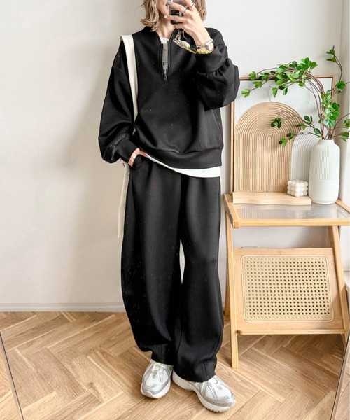 CURA CLOSET（キュラ クローゼット）の「【ema.217 select】ハーフジップ＆カーブパンツセットアップ（セットアップ・レディース・オフホワイト/ブラック/ブラウン/グレー・フリー/C）」の15枚目の写真