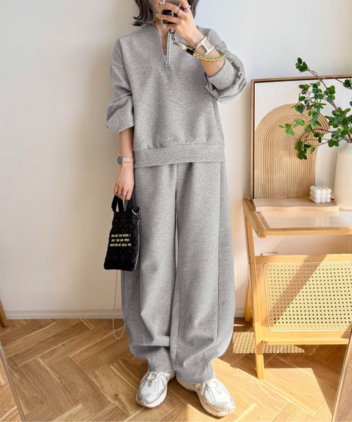 CURA CLOSET（キュラ クローゼット）の「【ema.217 select】ハーフジップ＆カーブパンツセットアップ（セットアップ・レディース・オフホワイト/ブラック/ブラウン/グレー・フリー/C）」の16枚目の写真