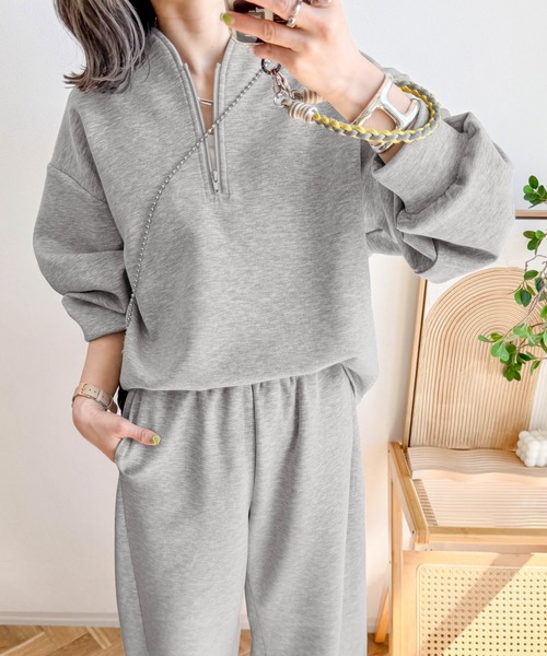 CURA CLOSET（キュラ クローゼット）の「【ema.217 select】ハーフジップ＆カーブパンツセットアップ（セットアップ・レディース・オフホワイト/ブラック/ブラウン/グレー・フリー/C）」の18枚目の写真