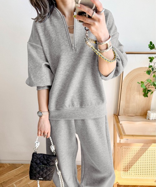 CURA CLOSET（キュラ クローゼット）の「【ema.217 select】ハーフジップ＆カーブパンツセットアップ（セットアップ・レディース・オフホワイト/ブラック/ブラウン/グレー・フリー/C）」の20枚目の写真