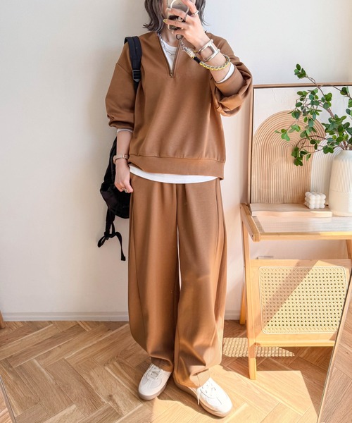 CURA CLOSET（キュラ クローゼット）の「【ema.217 select】ハーフジップ＆カーブパンツセットアップ（セットアップ・レディース・オフホワイト/ブラック/ブラウン/グレー・フリー/C）」の7枚目の写真