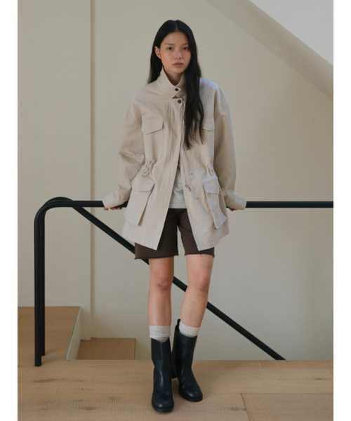 UNNOUT(アナウト)の「LINEN UTILITY HALF COAT BEIGE(ナイロンジャケット・レディース・その他・ONE SIZE)」の2枚目の写真