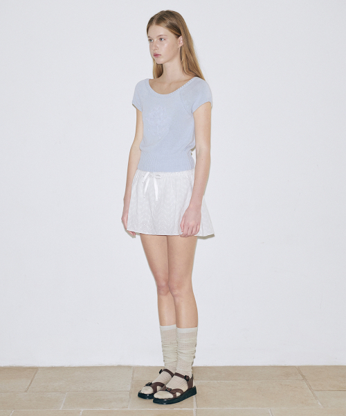 SINOON（シヌーン）の「Flower Raglan Knit (Soft Blue)（Tシャツ/カットソー・レディース・ライトブルー・FREE）」の3枚目の写真