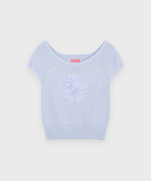 SINOON（シヌーン）の「Flower Raglan Knit (Soft Blue)（Tシャツ/カットソー・レディース・ライトブルー・FREE）」の4枚目の写真