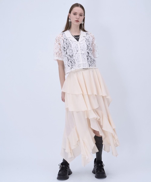HARE（ハレ）の「カイキンレースチャイナシャツ(HARE)（シャツ/ブラウス・レディース・ホワイト/ブラック/ネイビー/オレンジ/ダークブルー・FREE）」の9枚目の写真