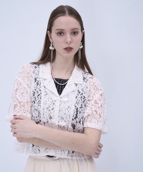 HARE（ハレ）の「カイキンレースチャイナシャツ(HARE)（シャツ/ブラウス・レディース・ホワイト/ブラック/ネイビー/オレンジ/ダークブルー・FREE）」の15枚目の写真