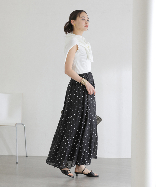 La TOTALITE(ラトータリテ)の「【洗える】麻ボイルドットスカート(スカート・レディース・ブラック/ベージュ・36/38)」の8枚目の写真