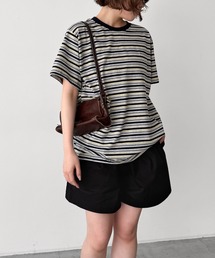 【meer.】ボーダーコンパクトTシャツ　ブラウン セール】El mar リンガーボーダーコンパクトTシャツ（Tシャツ
