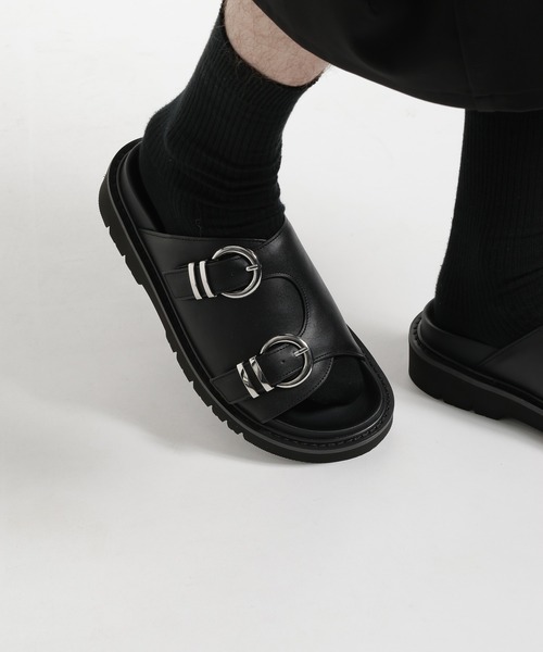 HARE（ハレ）の「ダブルバックルサンダル(HARE)（サンダル・メンズ・ブラウン系その他/ブラック・LARGE/MEDIUM）」の2枚目の写真