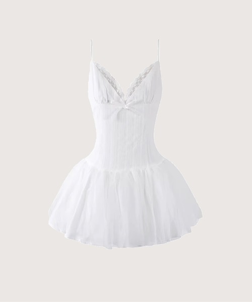 LA POMME petit(ラポミ・プチ)の「Romantic Mesh Flare Cami Dress(ワンピース・レディース・ホワイト/ピンク・SMALL/MEDIUM/LARGE)」の2枚目の写真