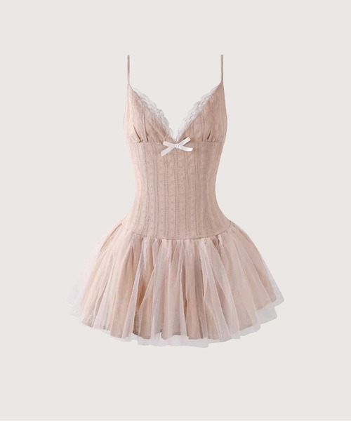 LA POMME petit(ラポミ・プチ)の「Romantic Mesh Flare Cami Dress(ワンピース・レディース・ホワイト/ピンク・SMALL/MEDIUM/LARGE)」の1枚目の写真