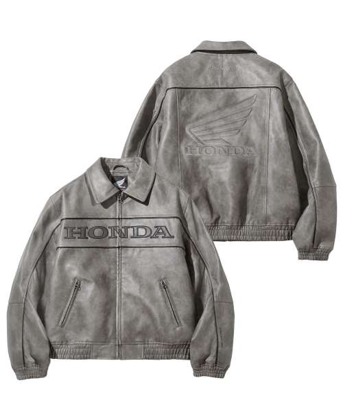 Engineered Leather Piping Motorcycle Jacket Gray（ライダース