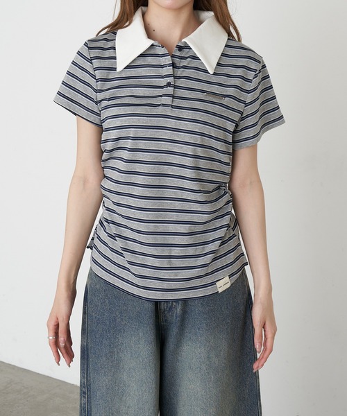 RAY CASSIN(レイカズン)の「マルチボーダー胸刺繍半袖ポロ(Tシャツ/カットソー・レディース・グレー系その他2/ブラック系その他2/ホワイト系その他2/ブラウン系その他2・FREE)」の10枚目の写真