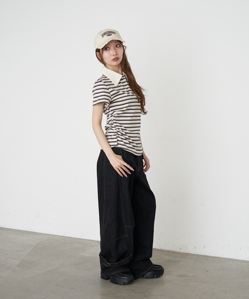 RAY CASSIN(レイカズン)の「マルチボーダー胸刺繍半袖ポロ(Tシャツ/カットソー・レディース・グレー系その他2/ブラック系その他2/ホワイト系その他2/ブラウン系その他2・FREE)」の21枚目の写真