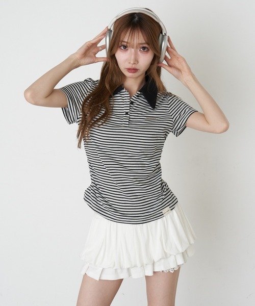 RAY CASSIN(レイカズン)の「マルチボーダー胸刺繍半袖ポロ(Tシャツ/カットソー・レディース・グレー系その他2/ブラック系その他2/ホワイト系その他2/ブラウン系その他2・FREE)」の22枚目の写真