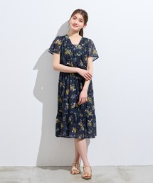 ローズティアラ 42 ボタニカル風フラワーワンピース 花柄 セール】【手洗いOK】ボタニカル風フラワーワンピース（ワンピース