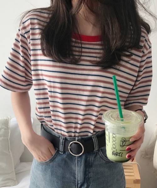 SallyLunn（サリーラン）の「マルチボーダーＴシャツ（Tシャツ/カットソー・レディース・ブラウン/レッド/グリーン・MEDIUM/LARGE）」の2枚目の写真