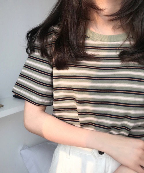 SallyLunn（サリーラン）の「マルチボーダーＴシャツ（Tシャツ/カットソー・レディース・ブラウン/レッド/グリーン・MEDIUM/LARGE）」の3枚目の写真
