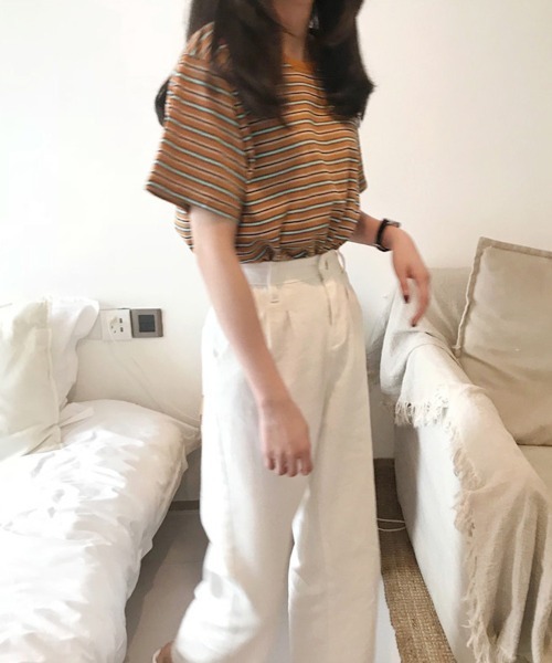 SallyLunn（サリーラン）の「マルチボーダーＴシャツ（Tシャツ/カットソー・レディース・ブラウン/レッド/グリーン・MEDIUM/LARGE）」の5枚目の写真