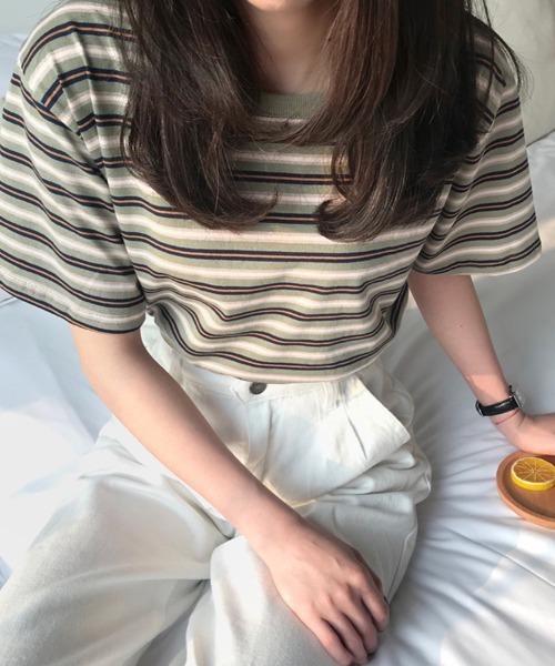 SallyLunn（サリーラン）の「マルチボーダーＴシャツ（Tシャツ/カットソー・レディース・ブラウン/レッド/グリーン・MEDIUM/LARGE）」の9枚目の写真