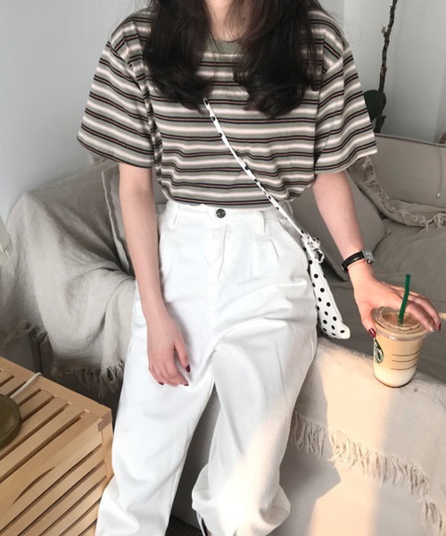 SallyLunn（サリーラン）の「マルチボーダーＴシャツ（Tシャツ/カットソー・レディース・ブラウン/レッド/グリーン・MEDIUM/LARGE）」の10枚目の写真